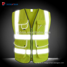 Vente en gros gilet réfléchissant de haute visibilité jaune, Salut Viz jour / nuit Sécurité Vêtements de travail résistant Zipper Multi poches EN20471